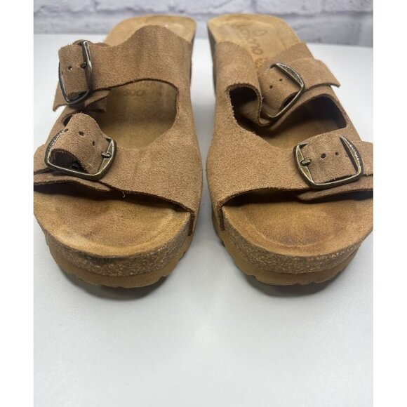 Yokono Wedge Slide Sandals Slide On Leather Beige Tan Ladies size 8 Adjustable - Picture 12 of 14